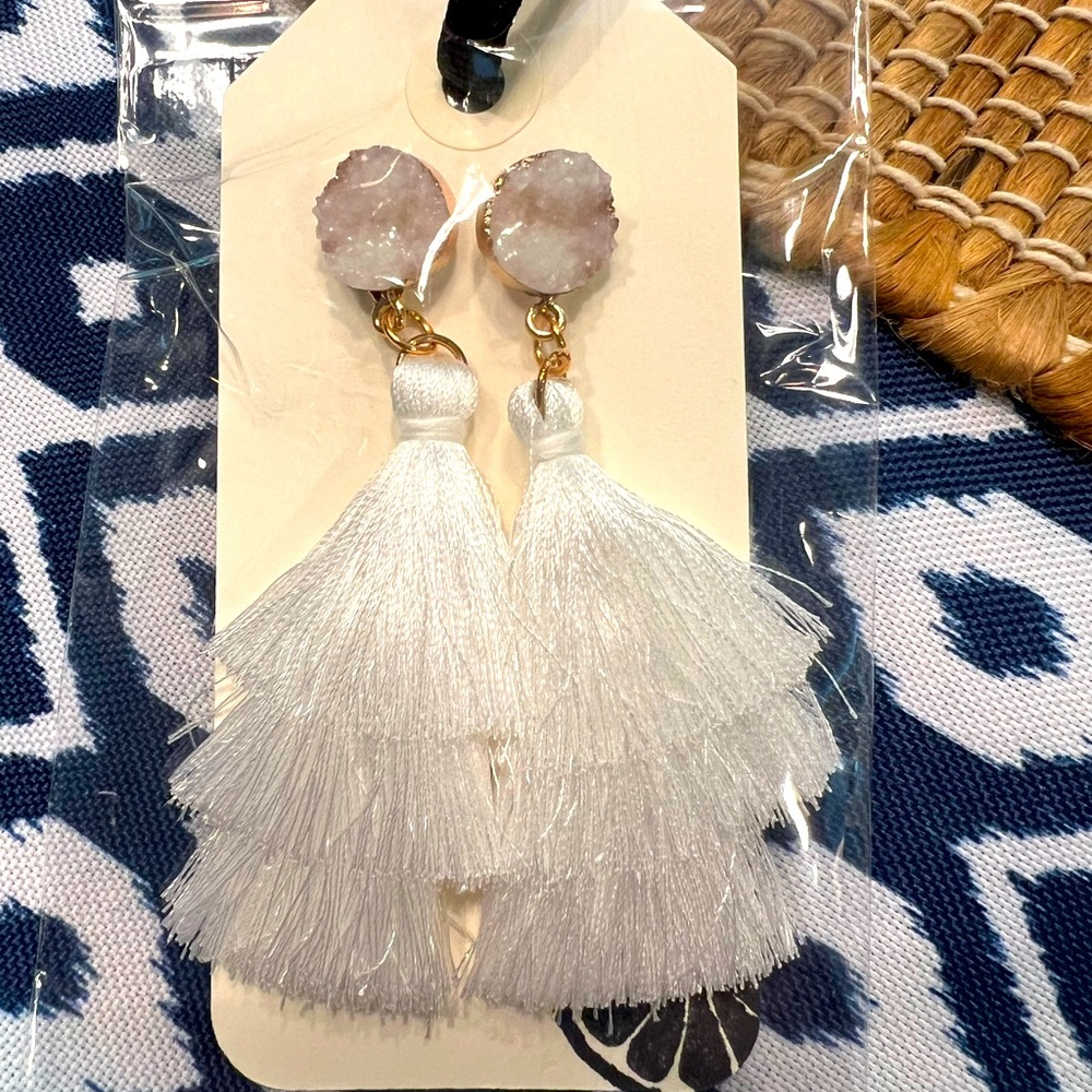 Fashion jewelry earrings in white tassel